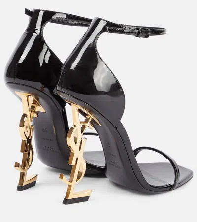 Saint Laurent Opyum Patent Leather Sandals With Structured Heel Featuring Metal Ysl Initials And Adj In Black