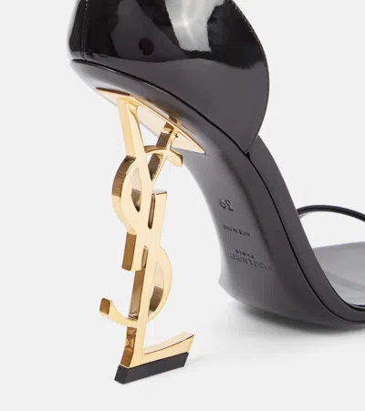 Saint Laurent Opyum Patent Leather Sandals With Structured Heel Featuring Metal Ysl Initials And Adj In Black