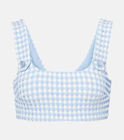 Simkhai Ainsley Button Front Tank Bikini Top Blue Hydrangea Gingham In Blue