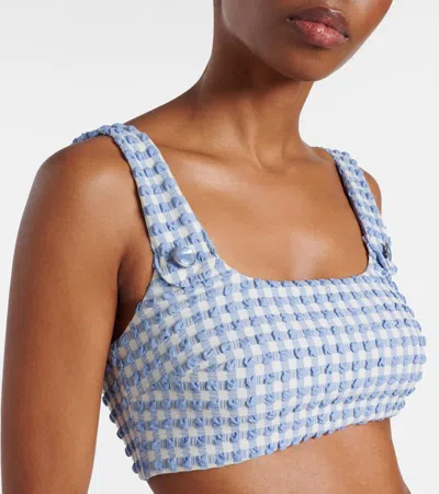 Simkhai Ainsley Button Front Tank Bikini Top Blue Hydrangea Gingham In Blue