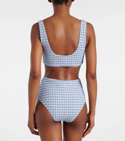 Simkhai Ainsley Button Front Tank Bikini Top Blue Hydrangea Gingham In Blue