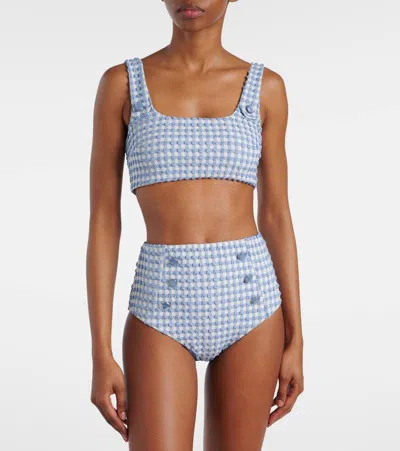 Simkhai Ainsley Button Front Tank Bikini Top Blue Hydrangea Gingham In Blue