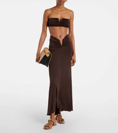 Jade Swim Clara Ruched Bandeau Bikini Top In Brown
