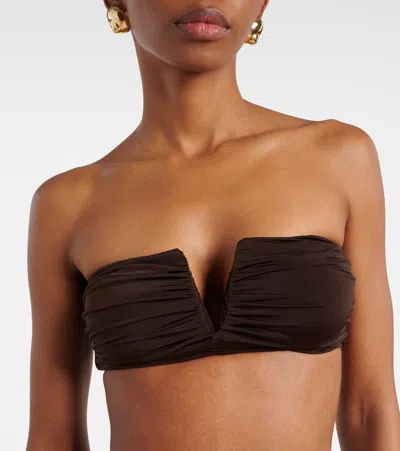 Jade Swim Clara Ruched Bandeau Bikini Top In Brown