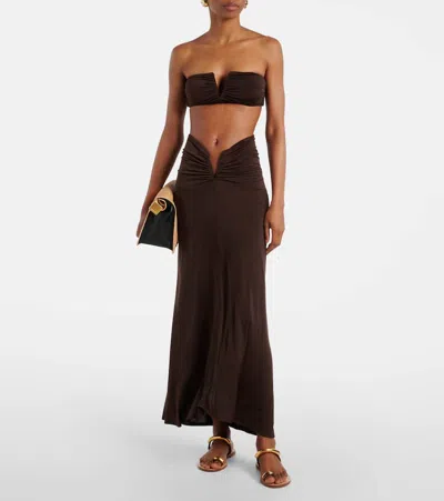 Jade Swim Skyla Ruched Maxi Skirt In Brown