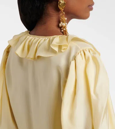 Chloé V-neck Ruffle Top In Silk Habotai In Yellow
