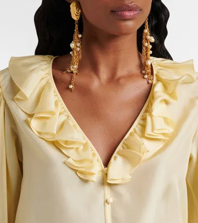Chloé V-neck Ruffle Top In Silk Habotai In Yellow