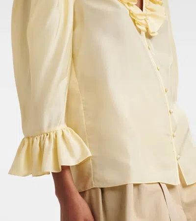 Chloé V-neck Ruffle Top In Silk Habotai In Yellow