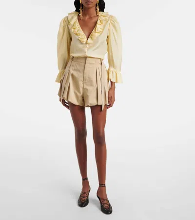 Chloé V-neck Ruffle Top In Silk Habotai In Yellow