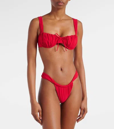 Faithfull Andez Ruched Bikini Bottoms In Red