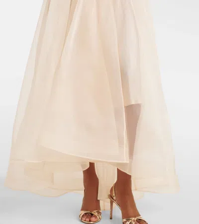 Zimmermann 'illuminate' Beige Crewneck Dress With Wide Elastic Long Sleeves And Macrame Details On Neck And Wai In White