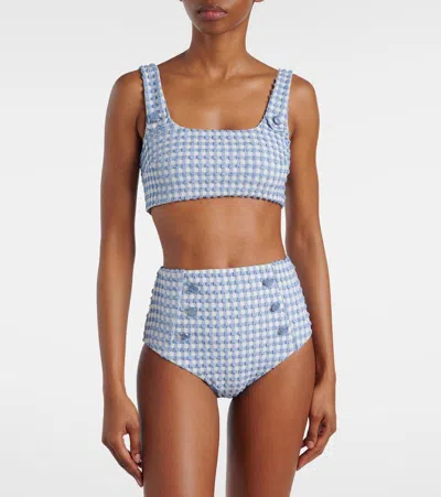 Simkhai Ginger Gingham Bikini Bottoms In Blue