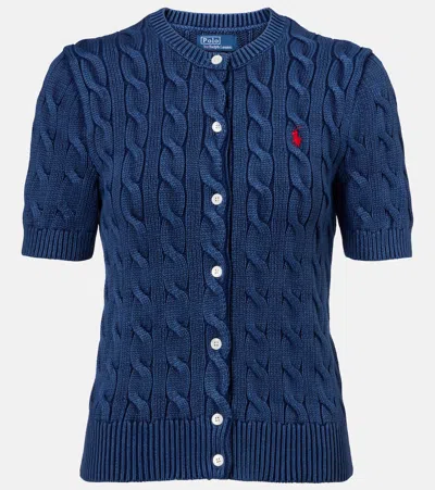 Polo Ralph Lauren Cable-knit Cotton Short-sleeve Cardigan In Harrison Blue