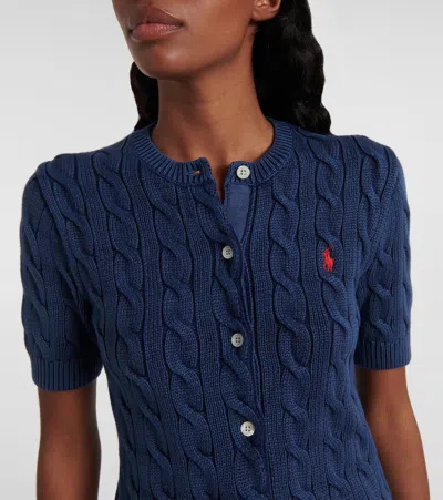 Polo Ralph Lauren Cable-knit Cotton Short-sleeve Cardigan In Harrison Blue