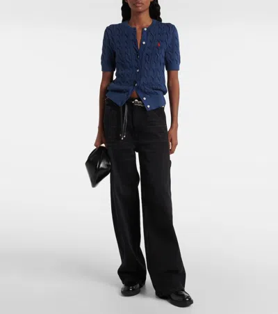 Polo Ralph Lauren Cable-knit Cotton Short-sleeve Cardigan In Harrison Blue