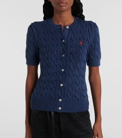 Polo Ralph Lauren Cable-knit Cotton Short-sleeve Cardigan In Harrison Blue