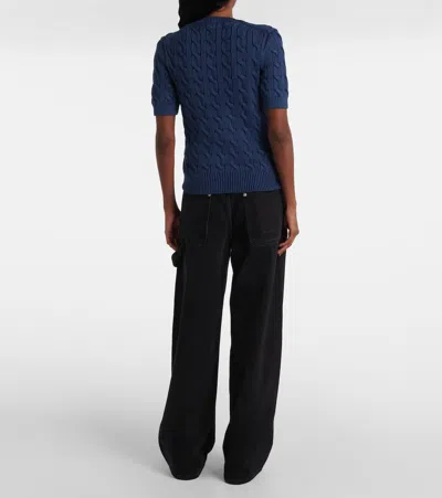 Polo Ralph Lauren Cable-knit Cotton Short-sleeve Cardigan In Harrison Blue