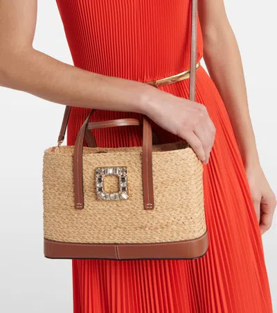 Roger Vivier Viv' Skate Small Raffia Tote Bag In Neutral