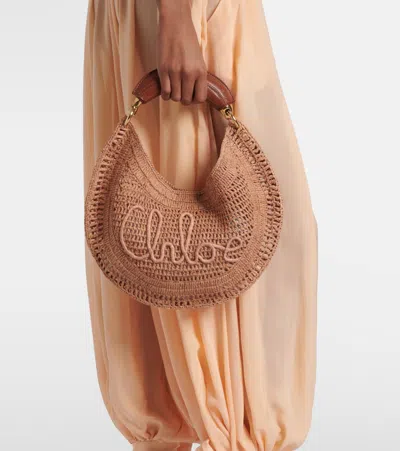 Chloé Chloe Women Antiqued Pink Raffia Banana Handbag In Nude