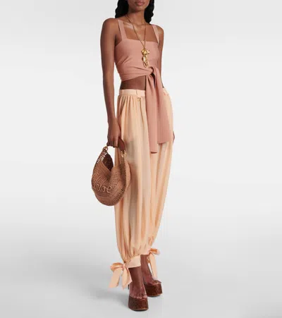 Chloé Chloe Women Antiqued Pink Raffia Banana Handbag In Nude