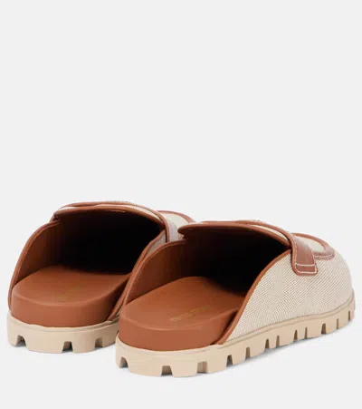 Miu Miu Canvas And Leather Mules In Beige