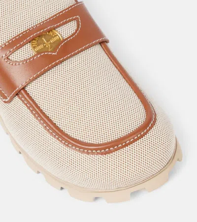 Miu Miu Canvas And Leather Mules In Beige