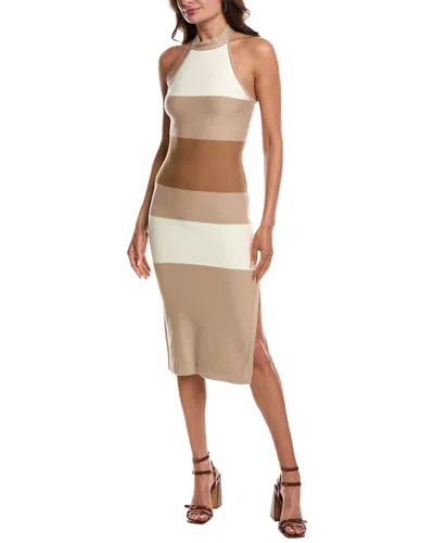 Bebe High Neck Colorblock Rib Midi Dress In Brown