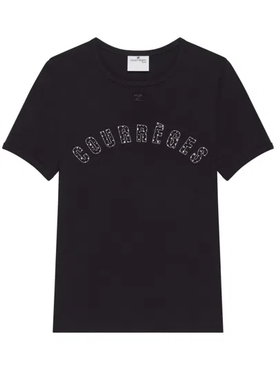 Courrèges Courreges Women Waisted Print Logo T-shirt In Black