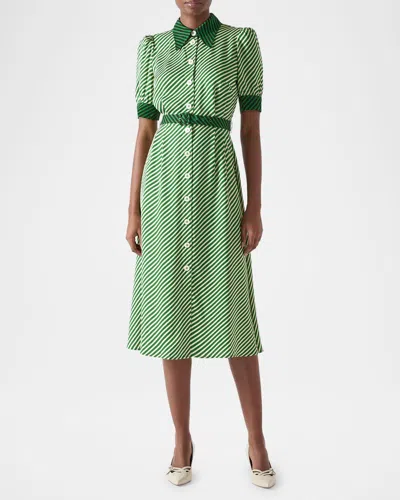 Lk Bennett Valerie Stripe Midi Shirtdress In Green