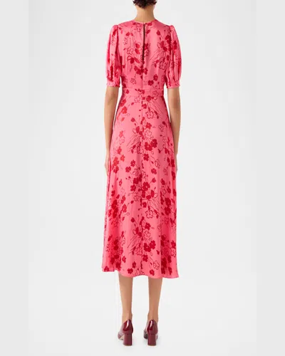 Lk Bennett Jem Puff Sleeve Hammered Satin Midi Dress In Pink