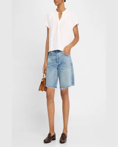 Rails Mesa Flower Embroidered High Waist Cutoff Denim Shorts In Indigo Floral