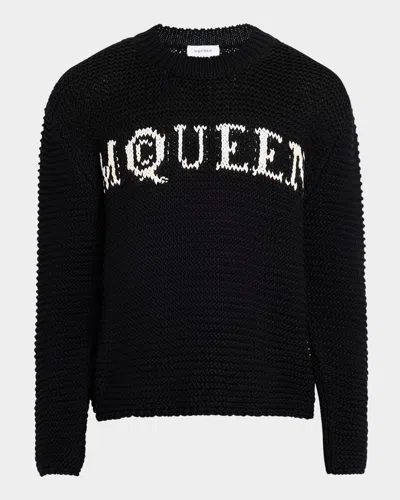 Alexander Mcqueen Mcqueen Textured Cotton Sweater With Inlaid Logo In Lead/ivory