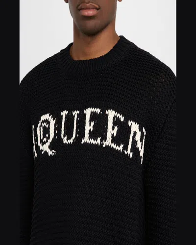 Alexander Mcqueen Mcqueen Textured Cotton Sweater With Inlaid Logo In Lead/ivory