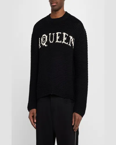 Alexander Mcqueen Mcqueen Textured Cotton Sweater With Inlaid Logo In Lead/ivory