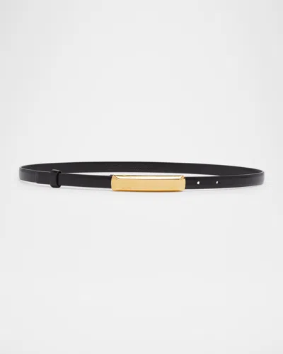 Tom Ford Leather Belt With Golden Brass Bar Buckle In Black