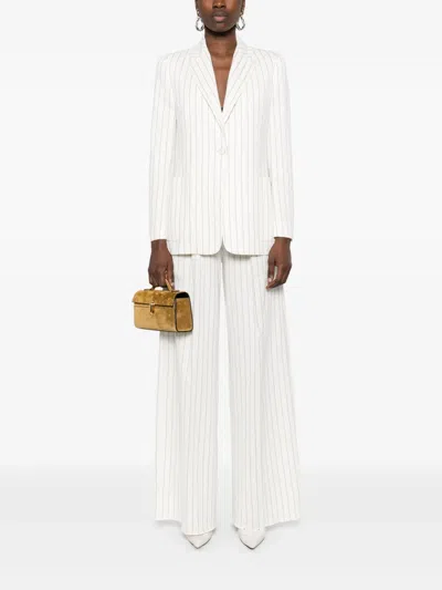 Max Mara Striped Pattern Blazer Notched Lapels In White