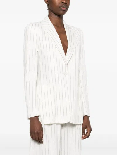 Max Mara Striped Pattern Blazer Notched Lapels In White
