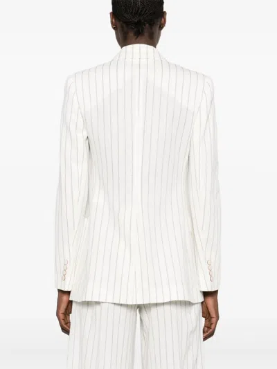 Max Mara Striped Pattern Blazer Notched Lapels In White