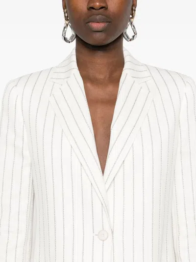 Max Mara Striped Pattern Blazer Notched Lapels In White