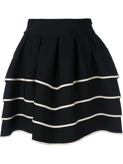 Fausto Puglisi Striped Short Full Skirt In Black