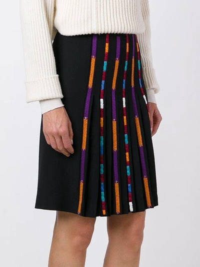 Shop Etro Stripe Detail Pleated Skirt In Black