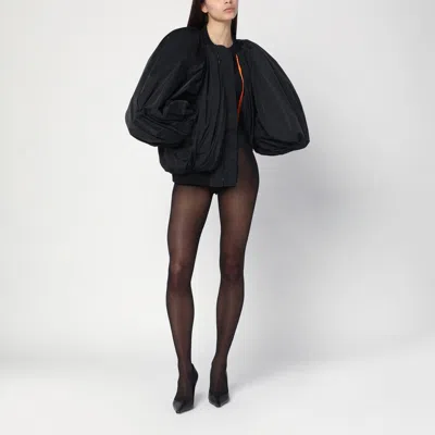 Balenciaga Black Bomber Draped Jacket With Elastic Rear Hem In Tech Fabric Woman In Black