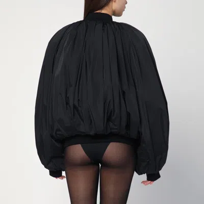 Balenciaga Black Bomber Draped Jacket With Elastic Rear Hem In Tech Fabric Woman In Black
