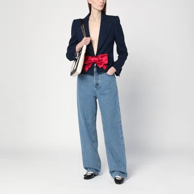Valentino Tailored Bow-detail Jacket Crafted From Lightweight Viscose In Blue