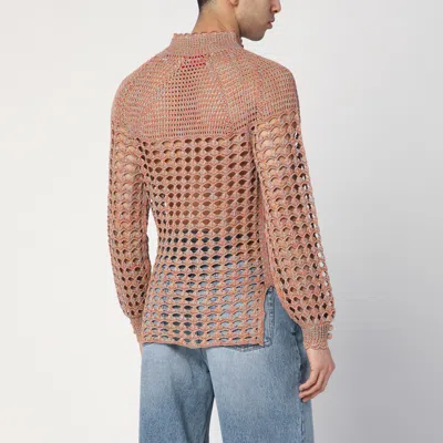 Valentino Openwork Sweater In Linen Blend In Nude