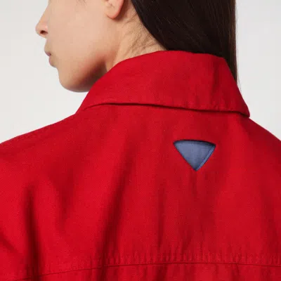 Shop Prada Red Bomber Jacket In Canvas