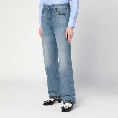 Valentino Straight-fit Denim Pants With Colorful Embellishments In Blue