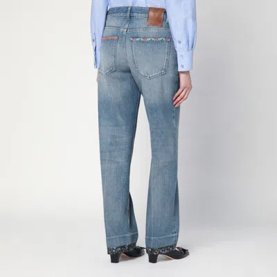 Valentino Straight-fit Denim Pants With Colorful Embellishments In Blue