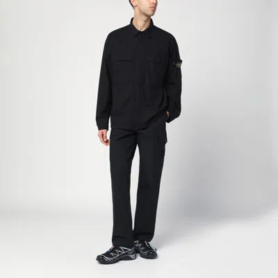 Stone Island Compass-patch Zip-up Overshirt In Black