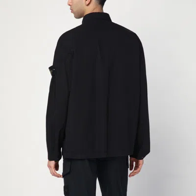 Stone Island Compass-patch Zip-up Overshirt In Black
